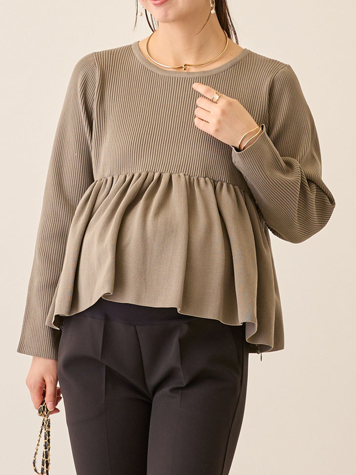 ペプラムニットトップス Gray