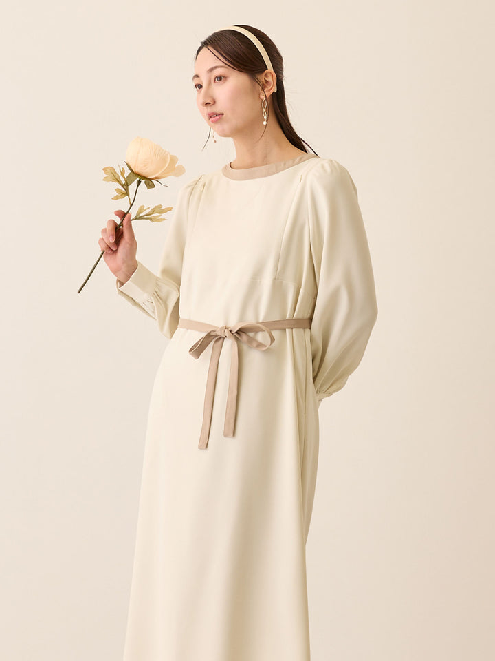 セレモニー対応・配色ワンピース Ivory