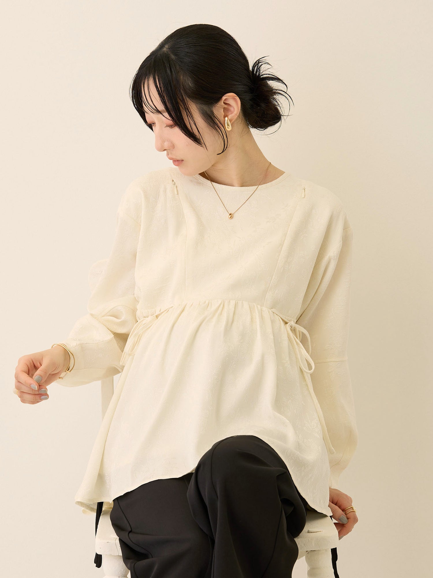 ジャガードペプラムトップス Ivory