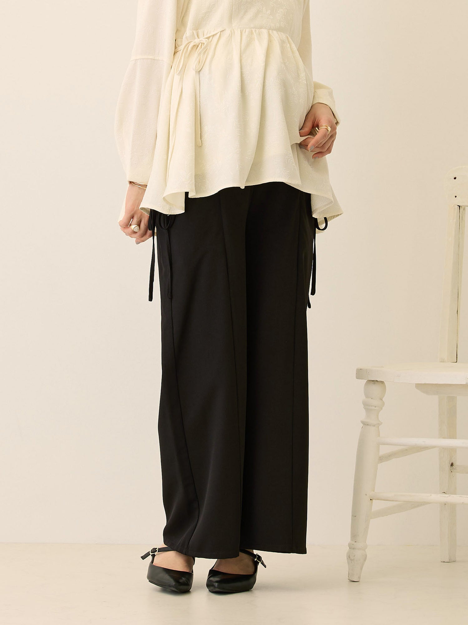 サイドリボンパンツ Black