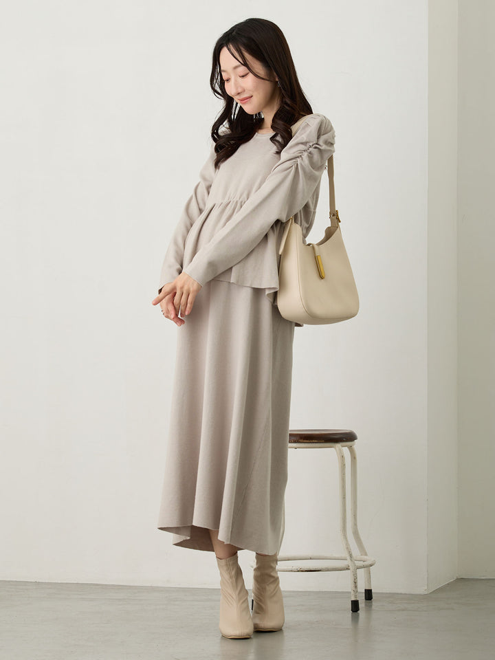 ニットペプラムワンピース Gray
