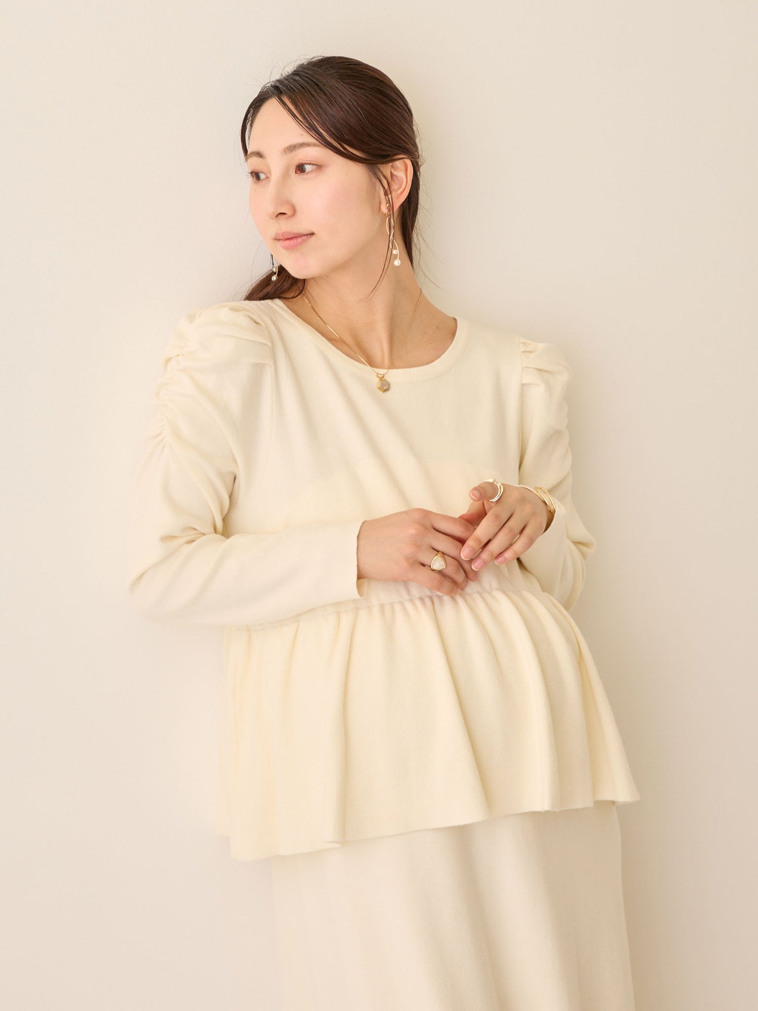 ニットペプラムワンピース Ivory