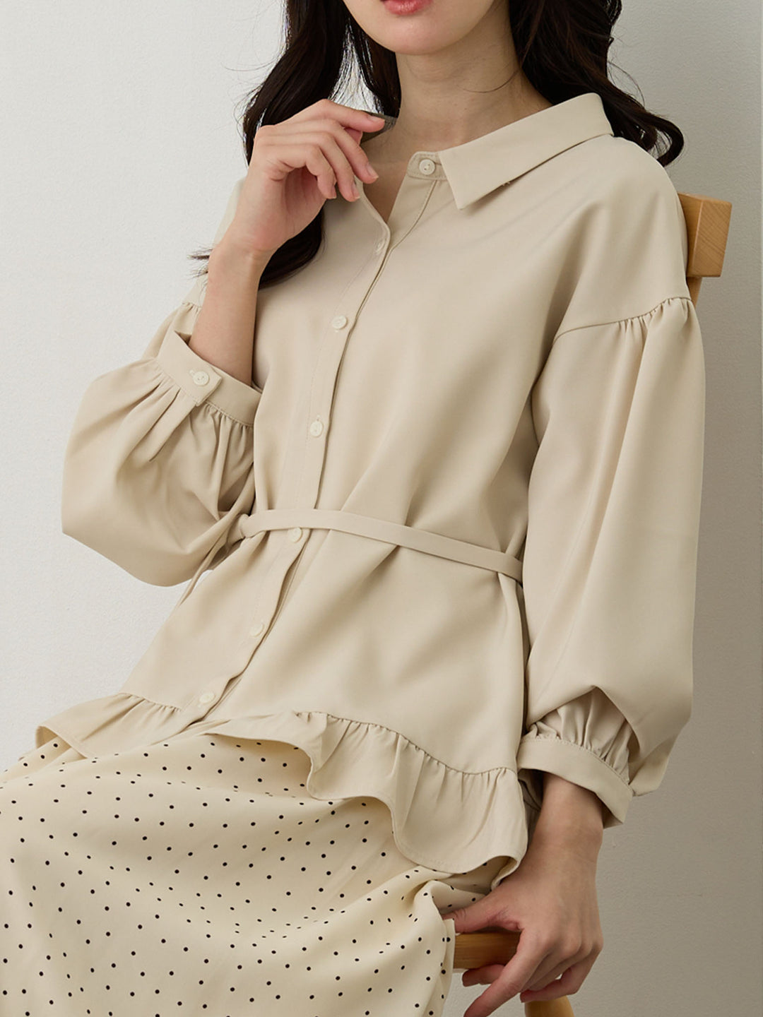 ボウタイ付きブラウス Beige