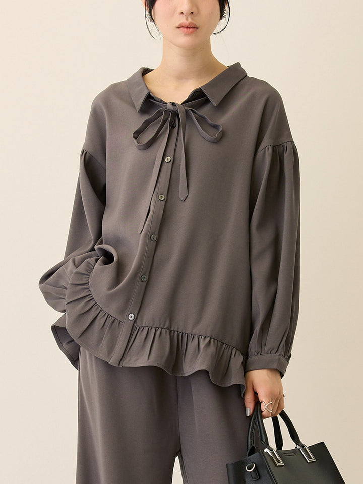 ボウタイ付きブラウス Gray