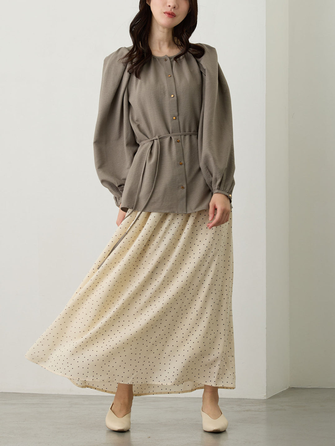 タックスリーブギャザーブラウス Gray