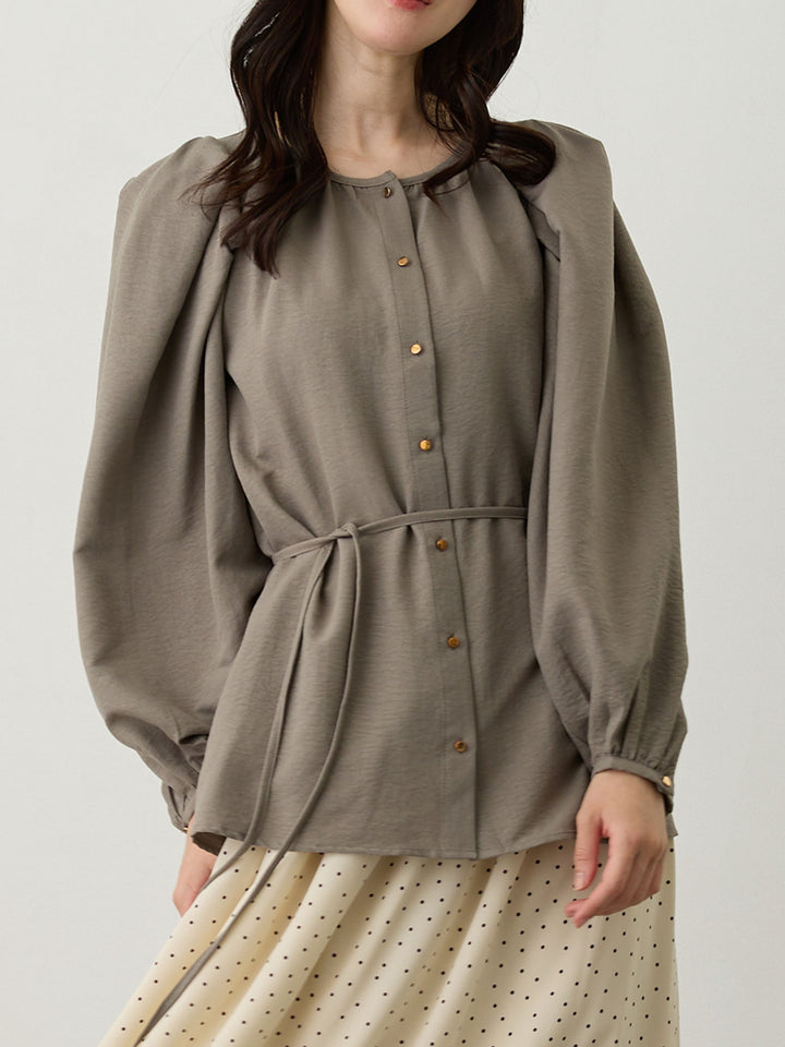 タックスリーブギャザーブラウス Gray