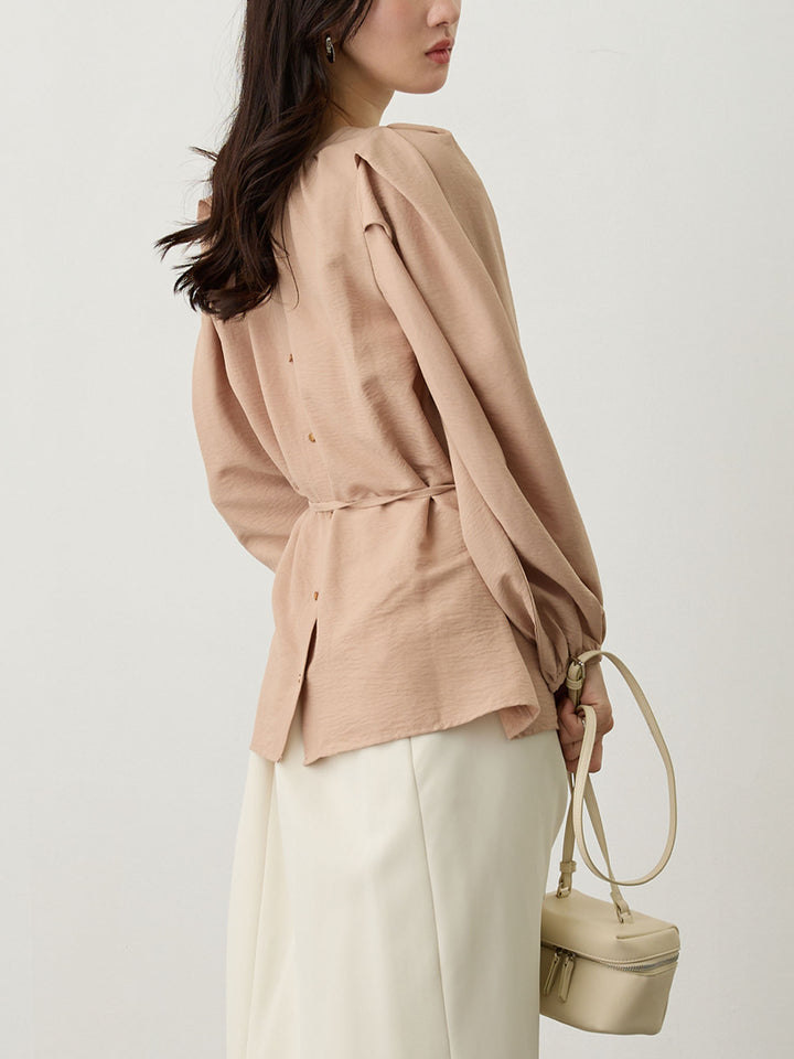 タックスリーブギャザーブラウス Pink beige