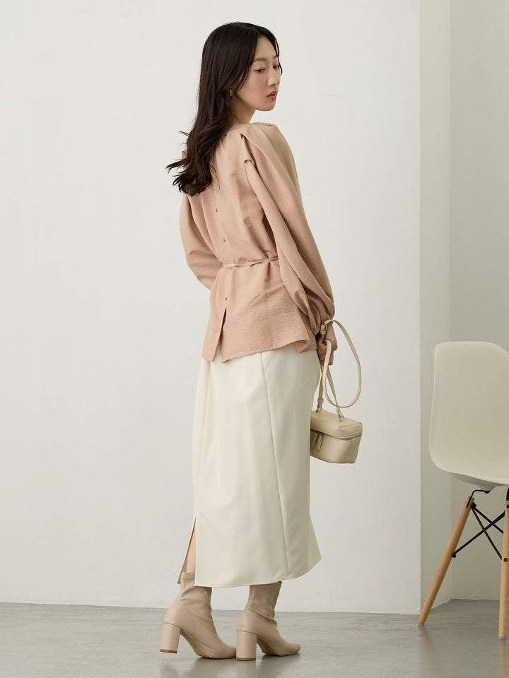 タックスリーブギャザーブラウス Pink beige