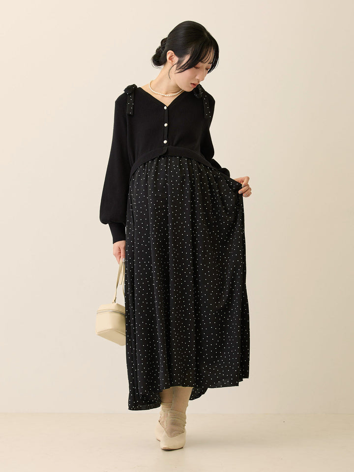 リブニットドッキングワンピース Black