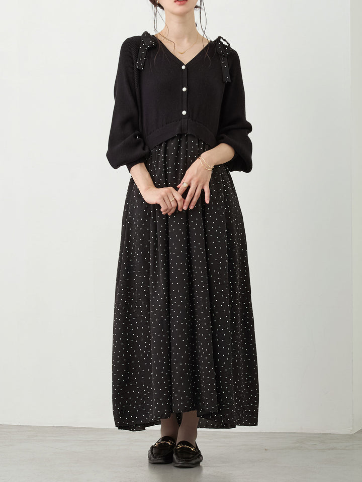 リブニットドッキングワンピース Black