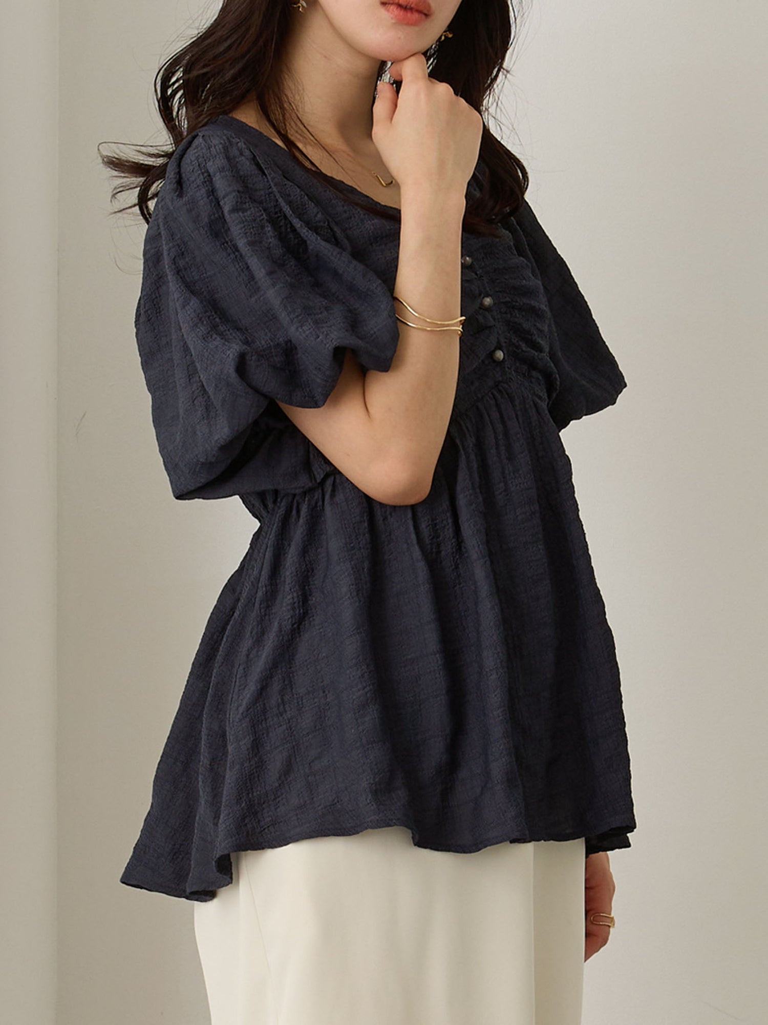 ぽこぽこジャガードトップス Navy