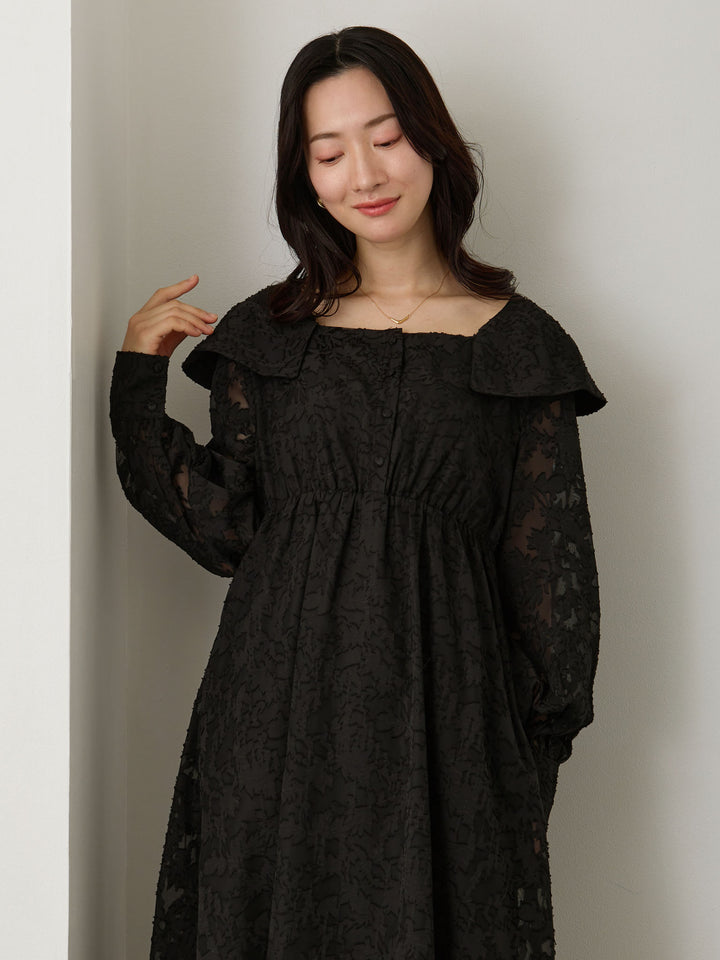 オフショル風衿つきワンピース Black