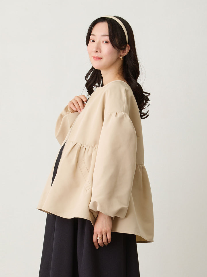 フード付きペプラムライトアウター Beige