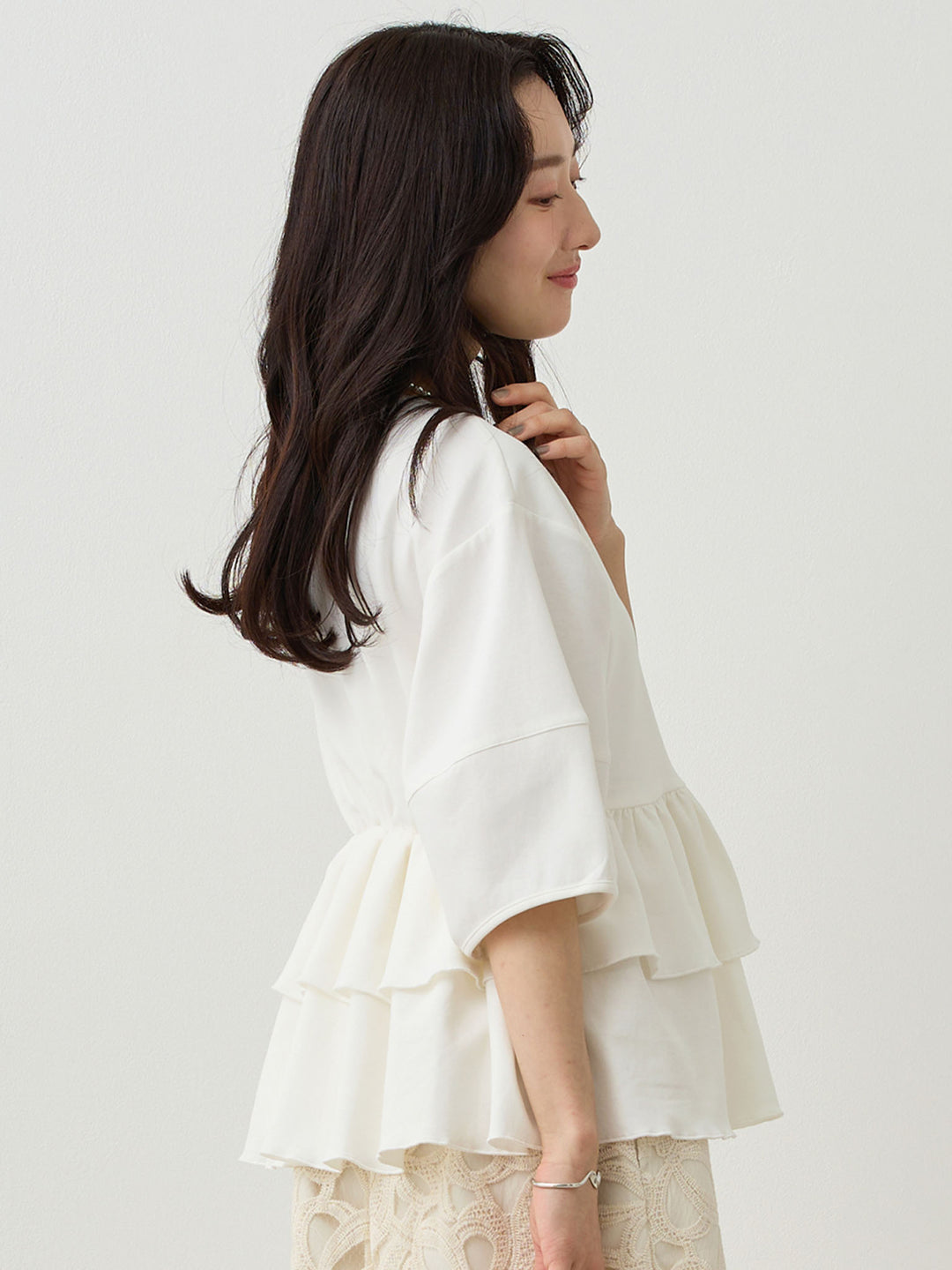 Peplum Ruffle Nursing T-shirt - White