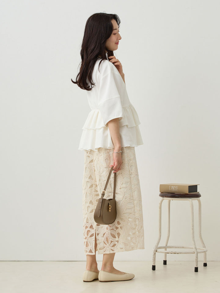 Peplum Ruffle Nursing T-shirt - White