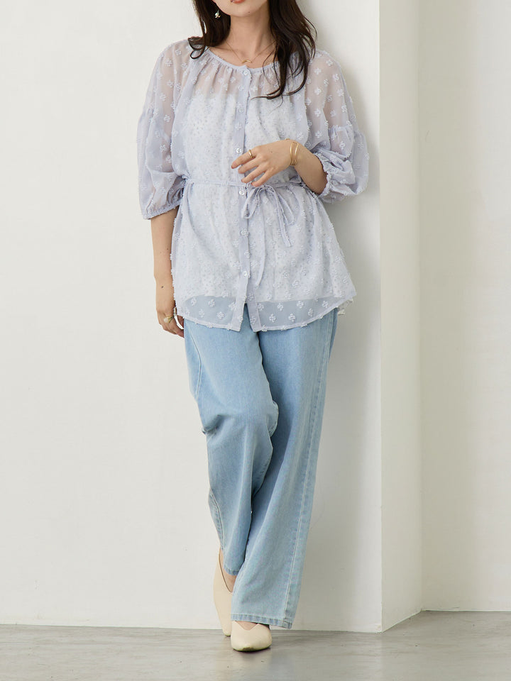 Light blue thin denim long pants