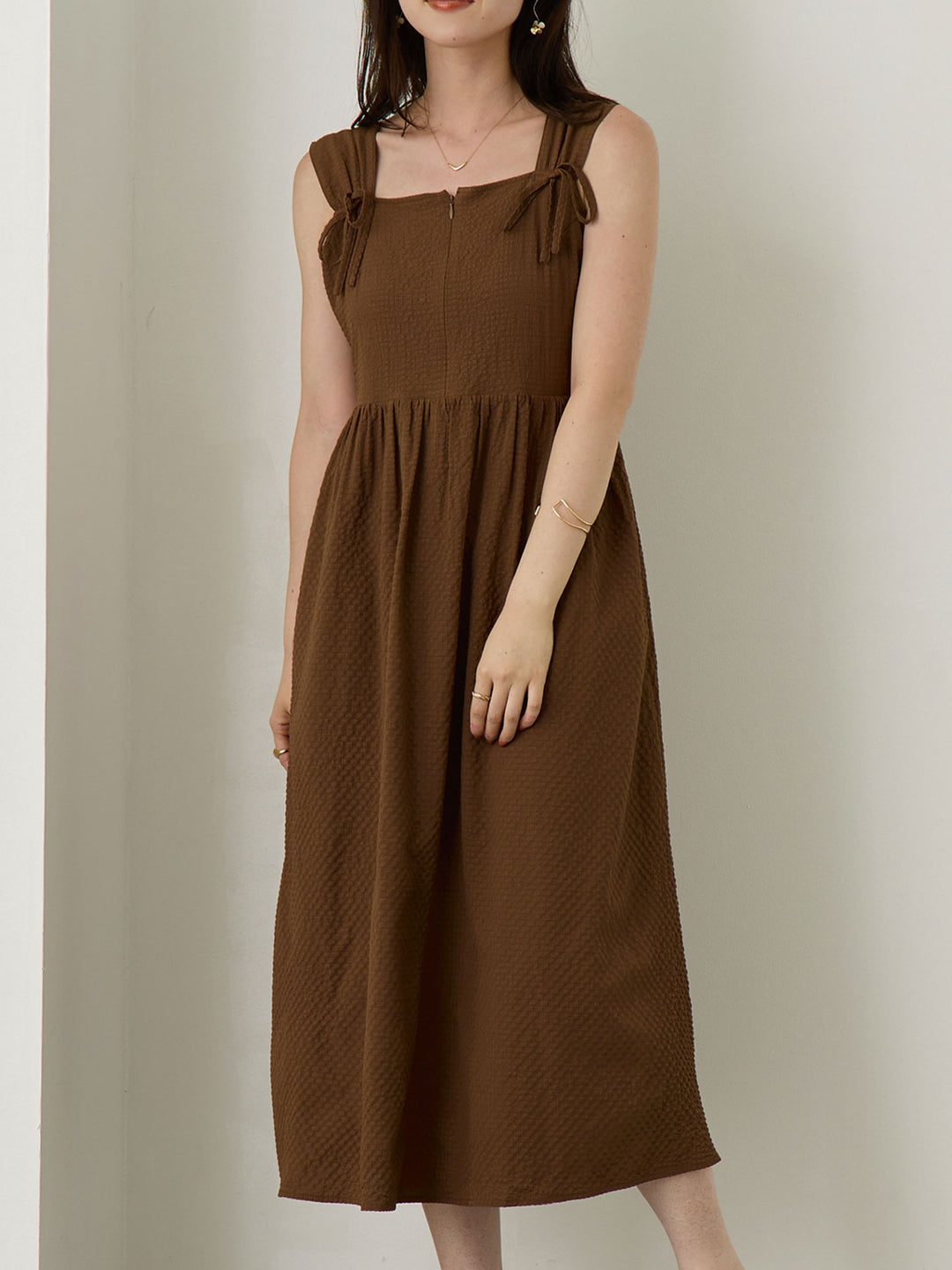 リボン付きジャンパースカート Brown