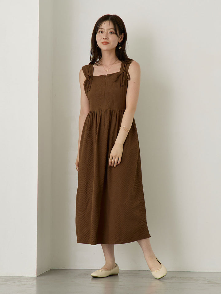 リボン付きジャンパースカート Brown