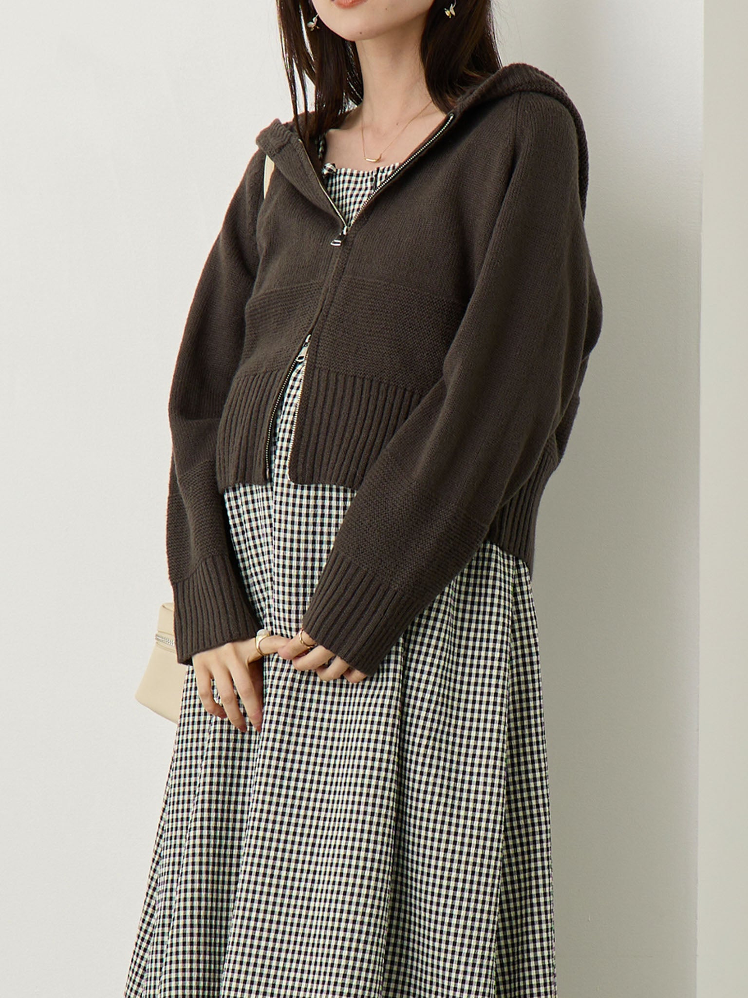 Double Zip Knit Cardigan Charcoal