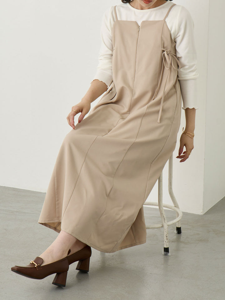 [Maternity/Nursing Wear] Side Ribbon Cami Dress Khaki