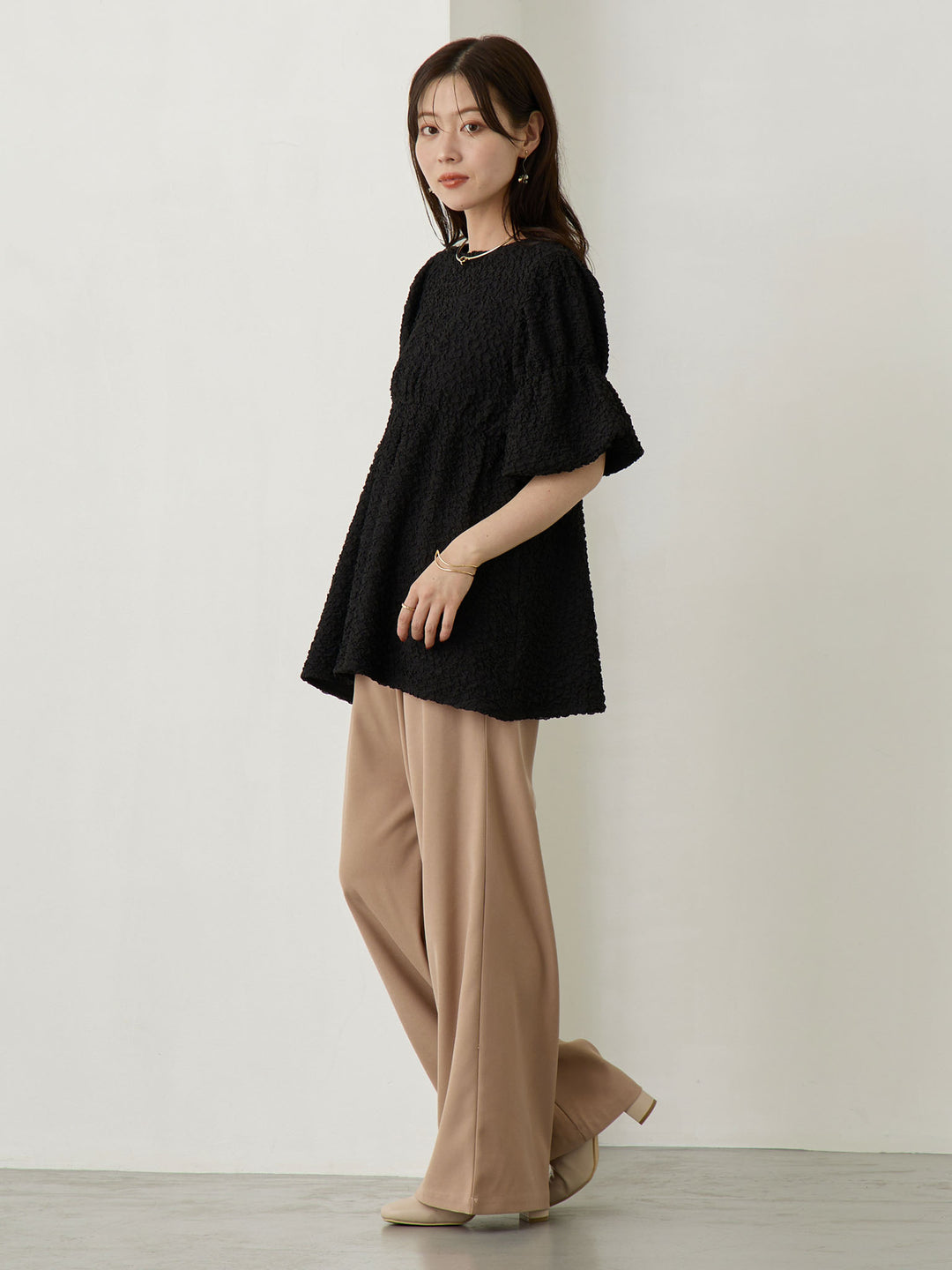 タックワイドパンツ Pink beige
