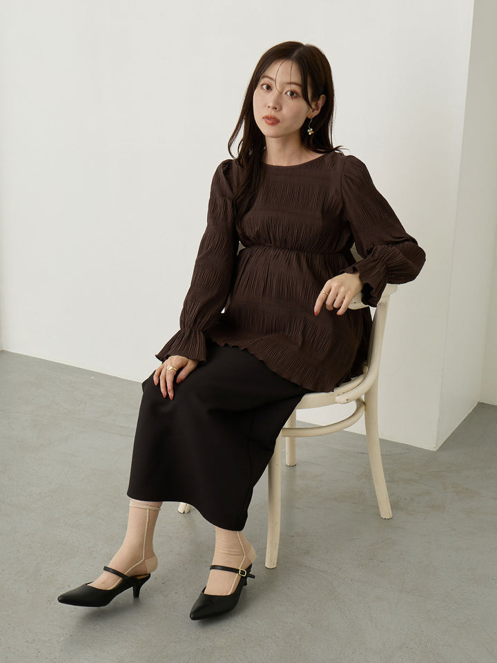 2wayプリーツブラウス Brown