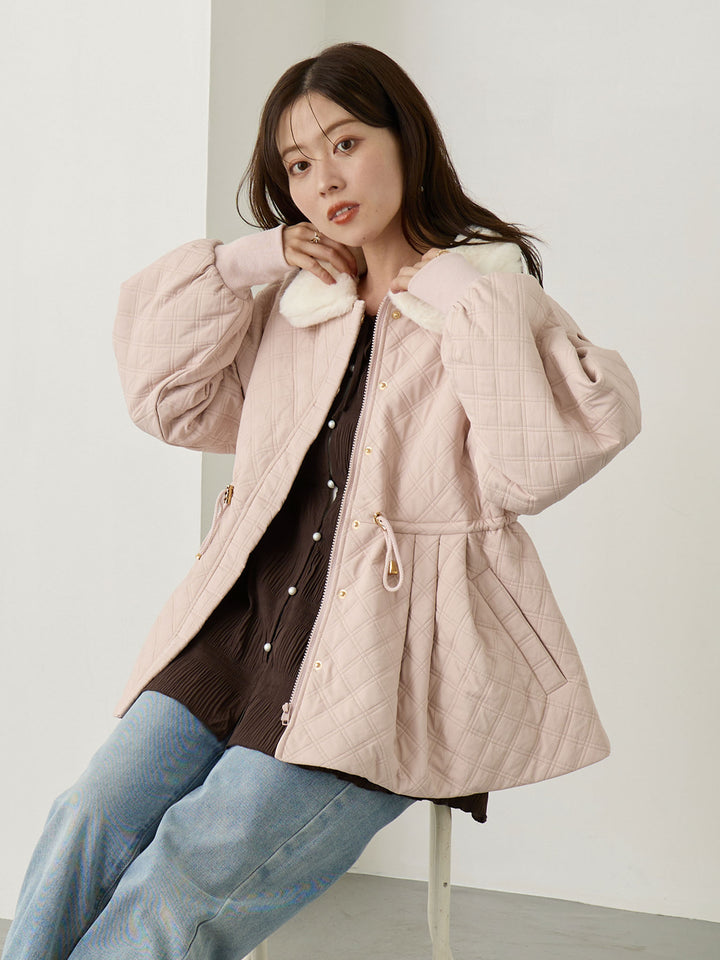 ダッカー付き衿ファーアウター Pink