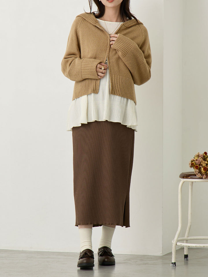 ダブルジップニットカーディガン Beige