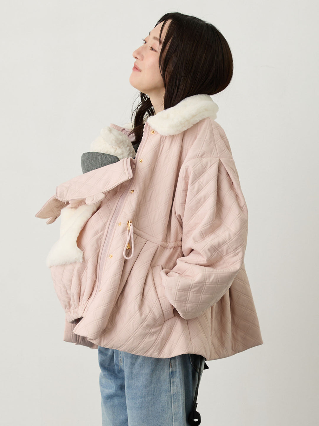 ダッカー付き衿ファーアウター Pink