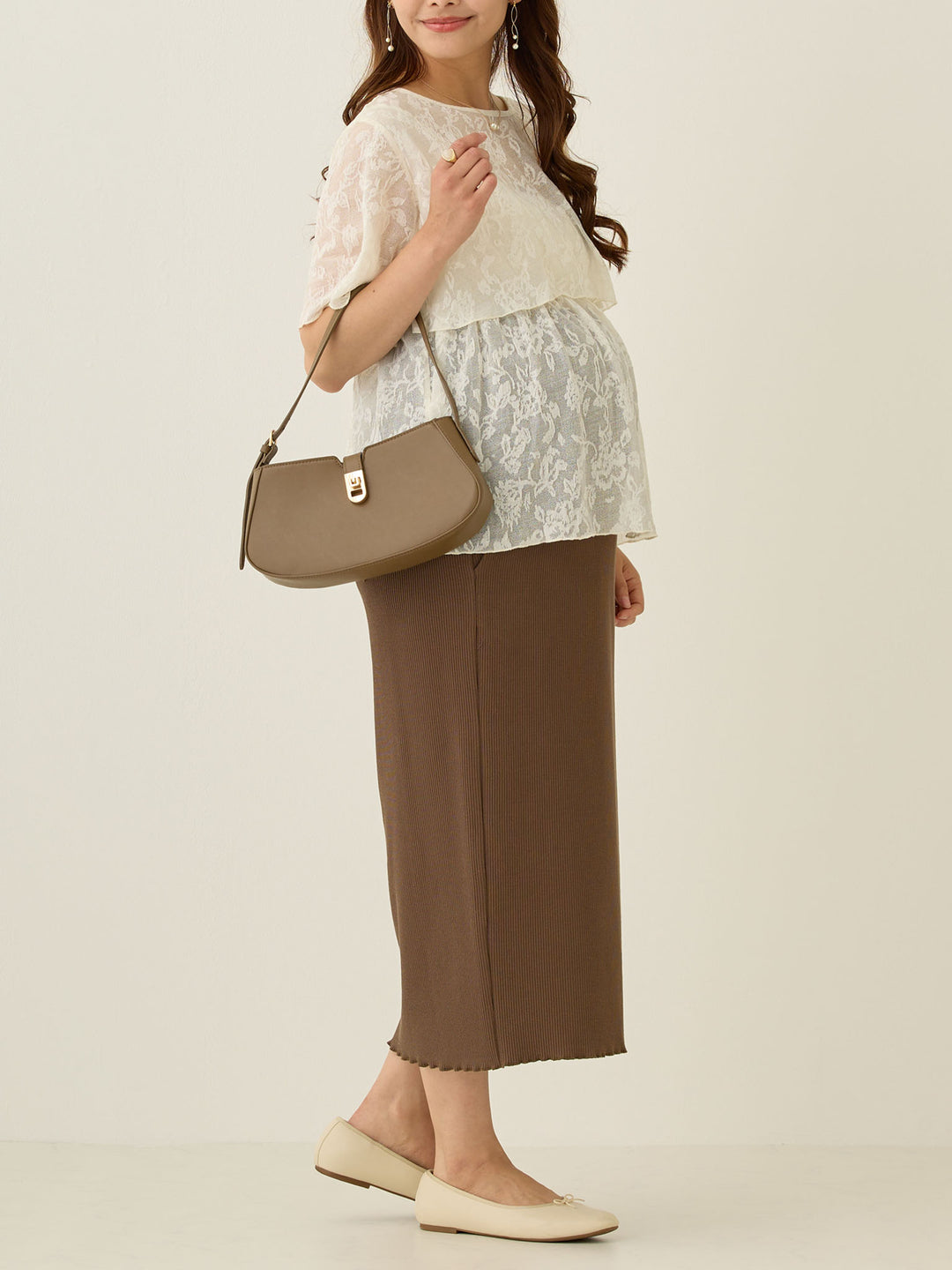 リブカットタイトスカート Brown