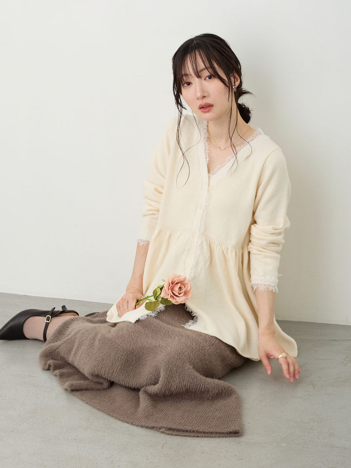 レース付きニット Ivory