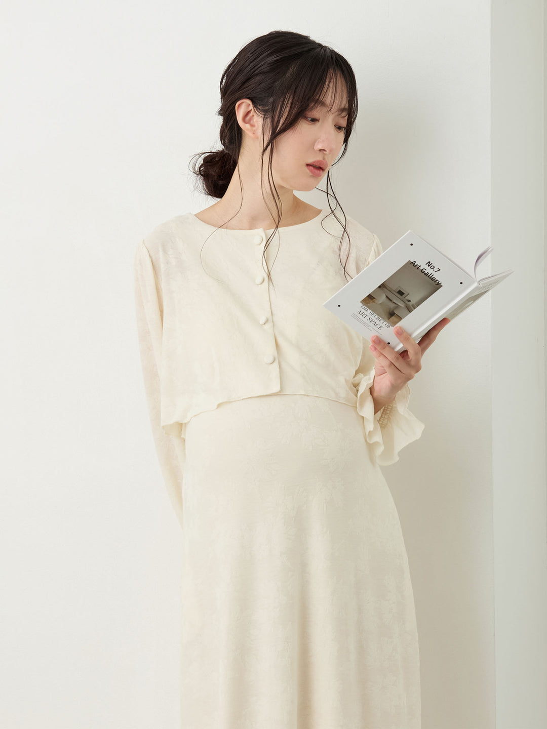 カップ付きジャガードルームワンピ Ivory