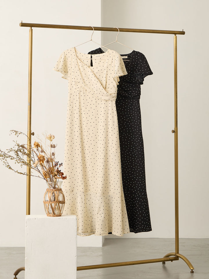 Cache-coeur 圆点连衣裙，象牙色