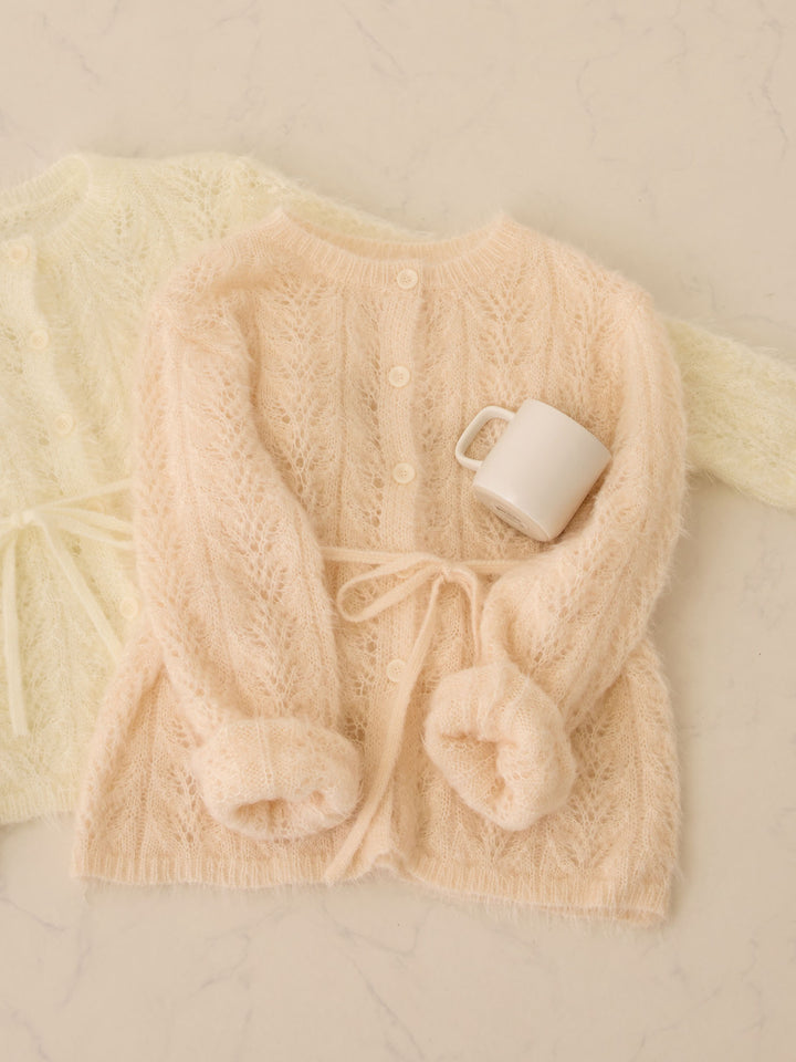 リボン付きニットカーデ Pale pink